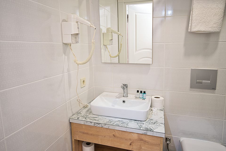 Shower, eco-friendly toiletries, hair dryer, slippers
