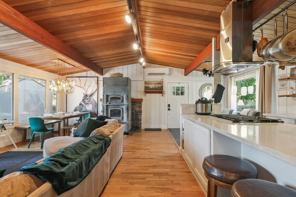 There is room for everyone in the great room, complete with bar seating at the kitchen.