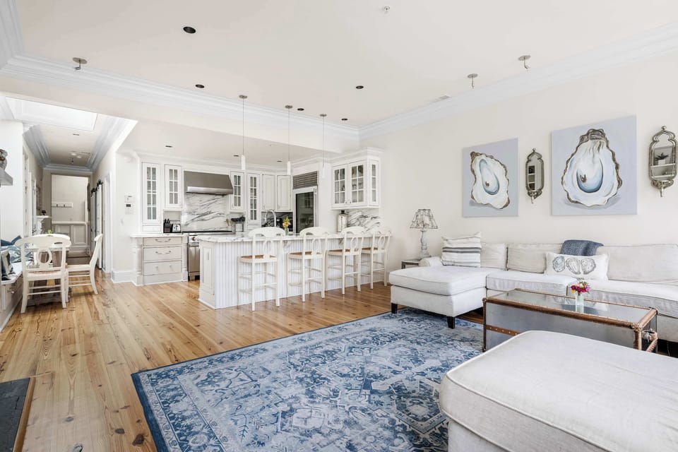 Living room + kitchen + dining area
