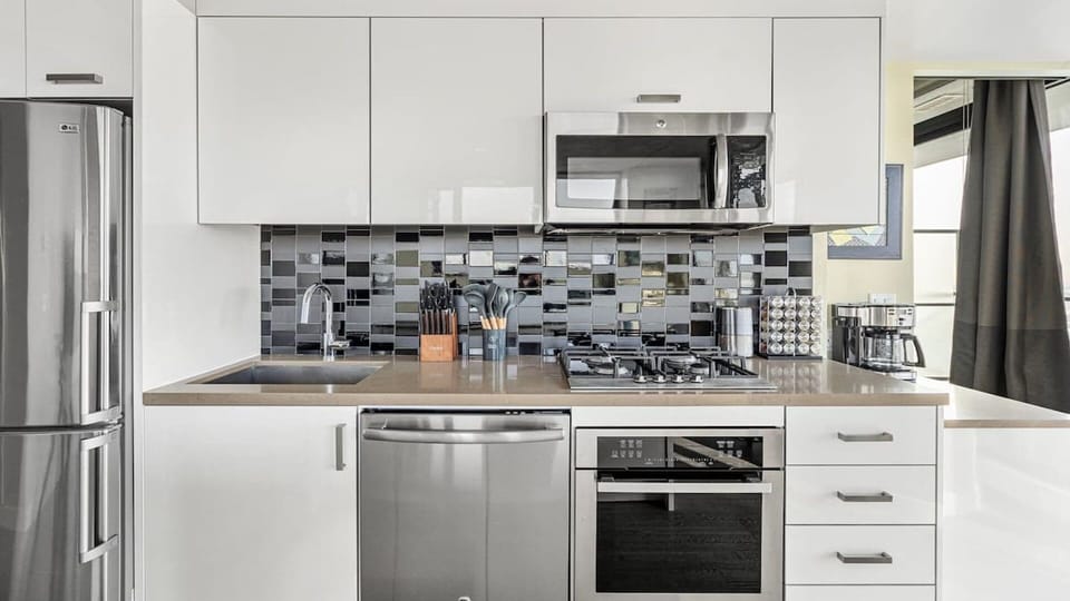 An incredibly well equipped kitchen with everything at your fingertips to do quick prep  or even the most advanced meals.