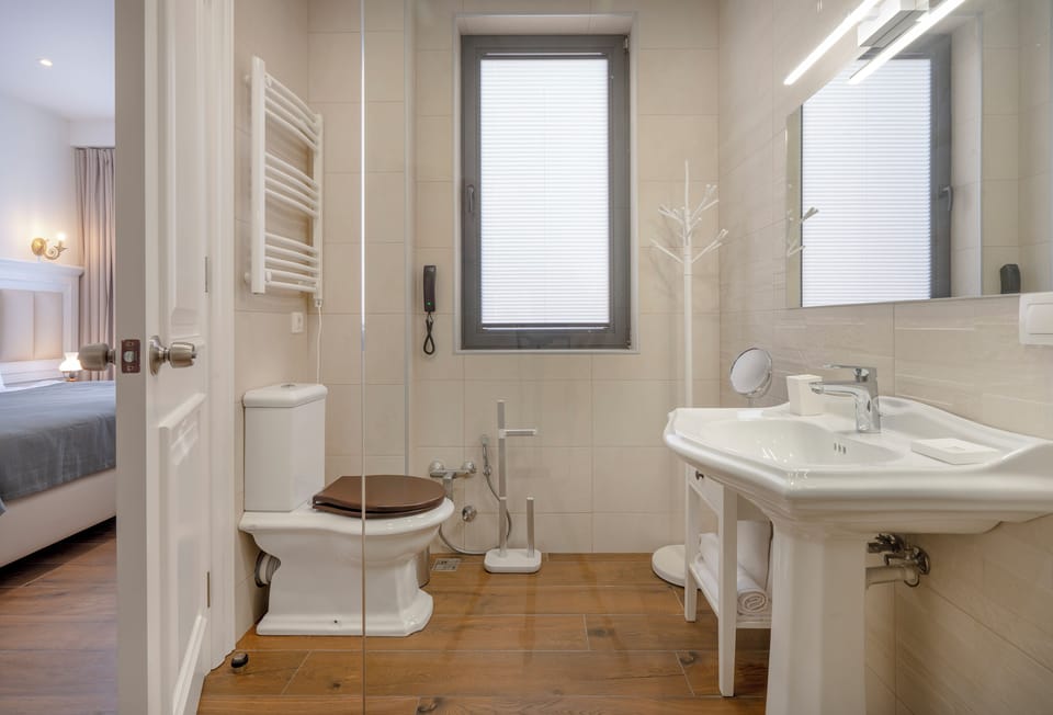 Shower, free toiletries, hair dryer, bathrobes