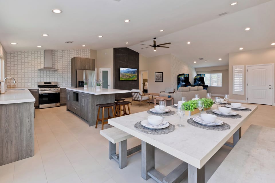 The inside provides an open floor plan for easy entertaining