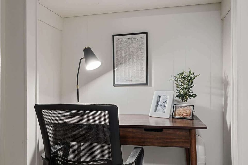 There is a dedicated workspace tucked in the basement as well. The wifi was recently upgraded to fiber for the most reliable service on the mountain.
