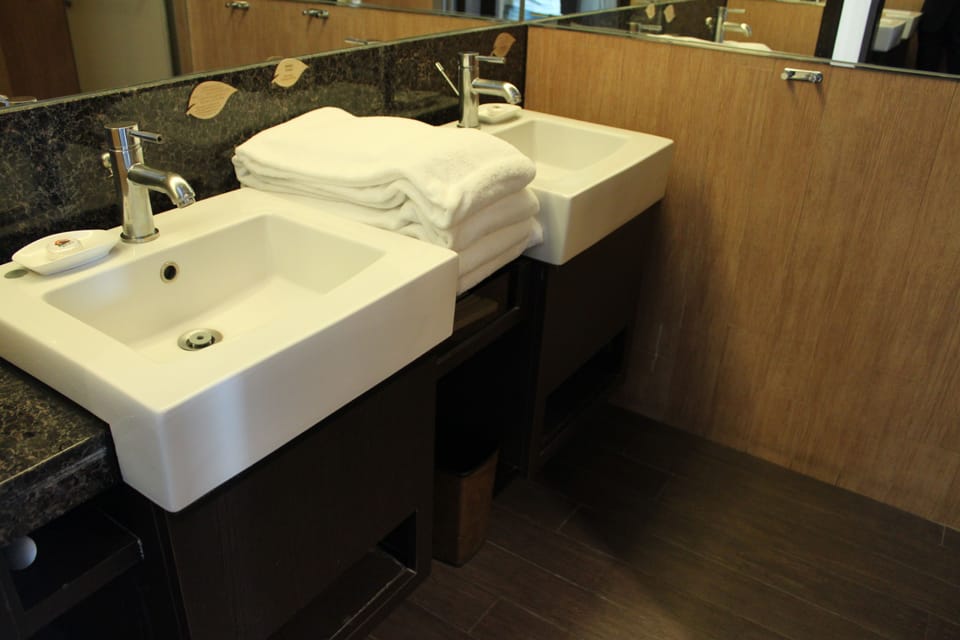 Hair dryer, slippers, towels