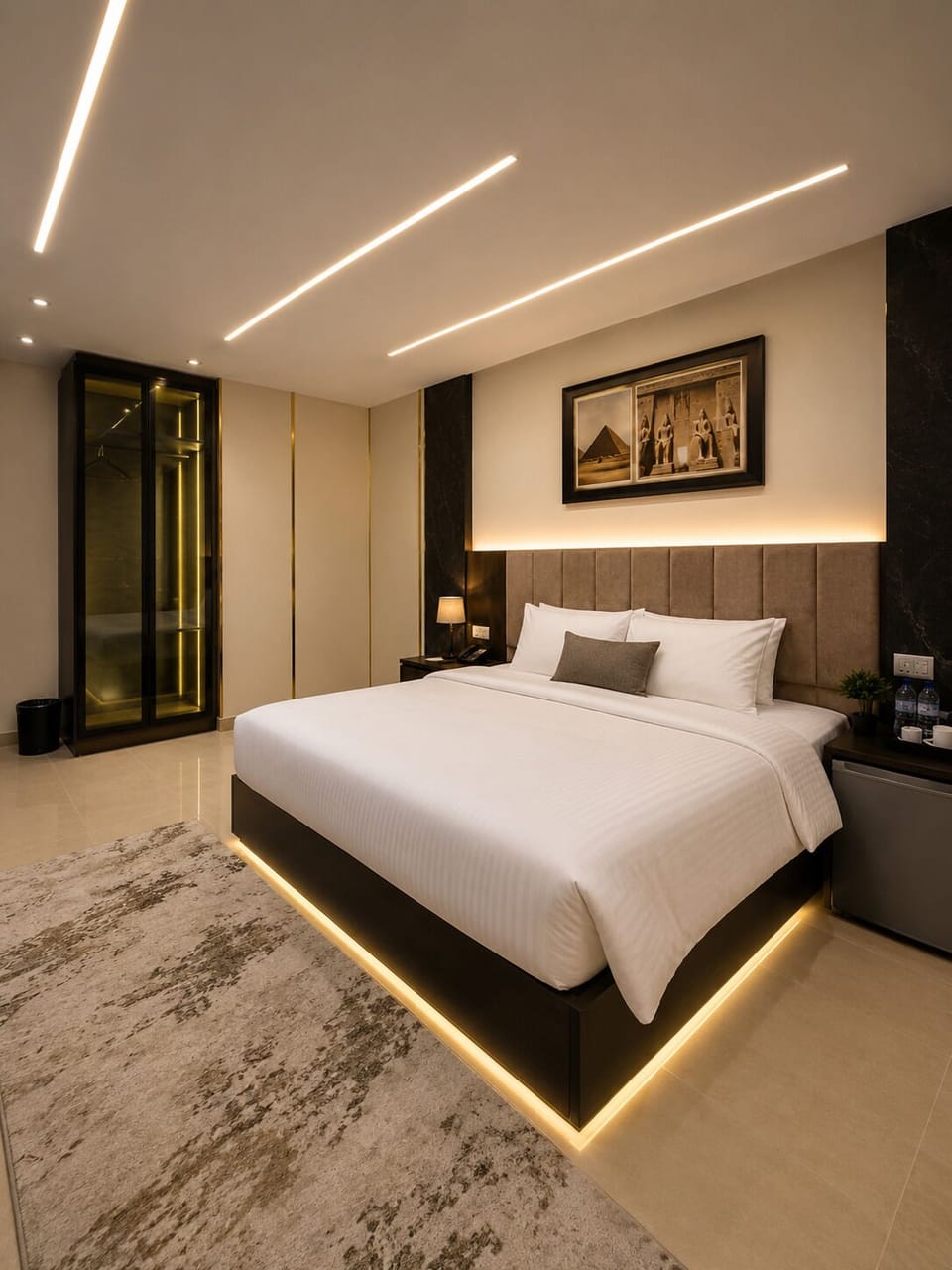 Premium bedding, memory foam beds, minibar, desk