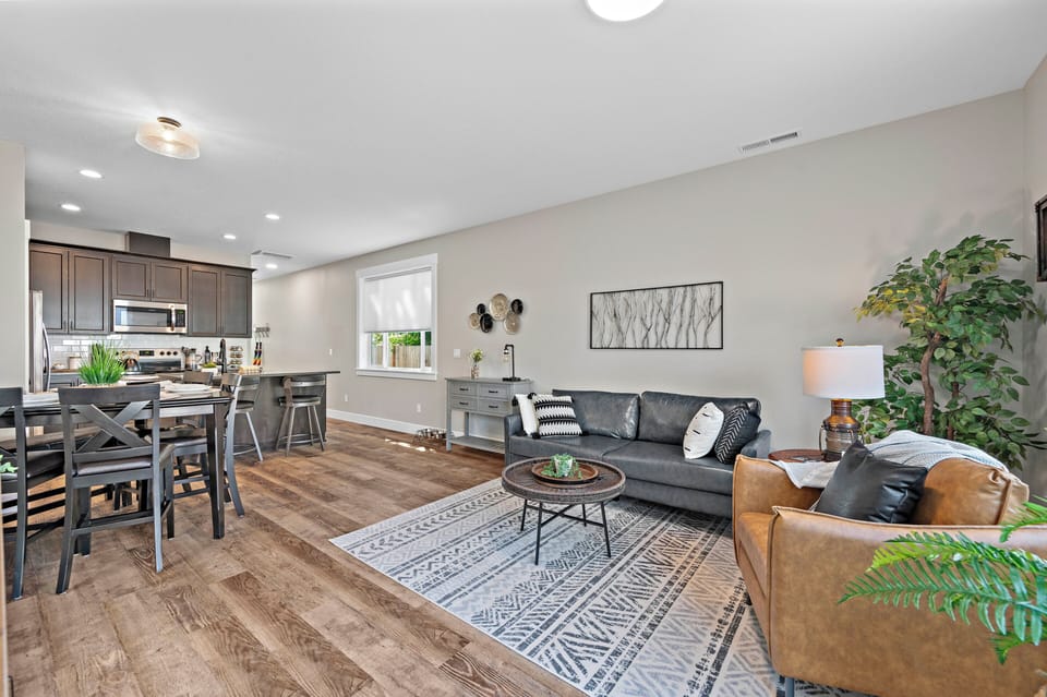 Living Room Open to Dining Room & Kitchen