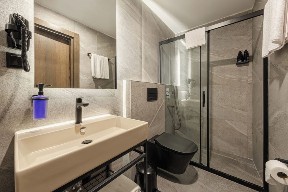 Standard Room, City View | Bathroom | Shower, hydromassage showerhead, towels, soap
