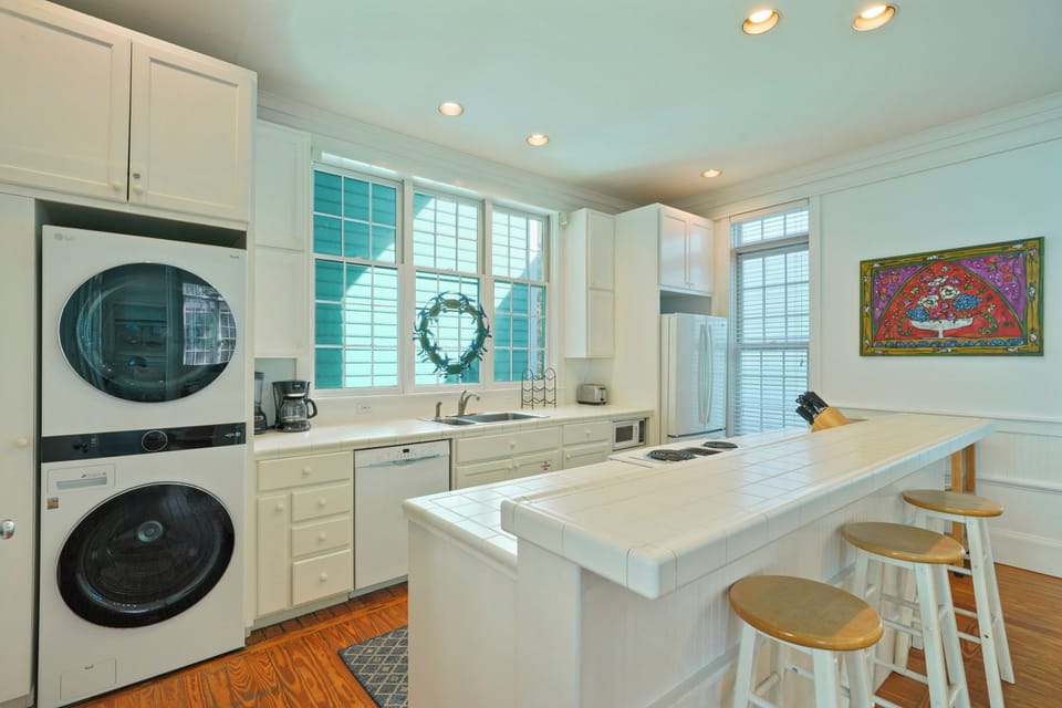 ADJACNET BREAKFAST BAR SEATS THREE; NEW STACKABLE WASHER/DRYER