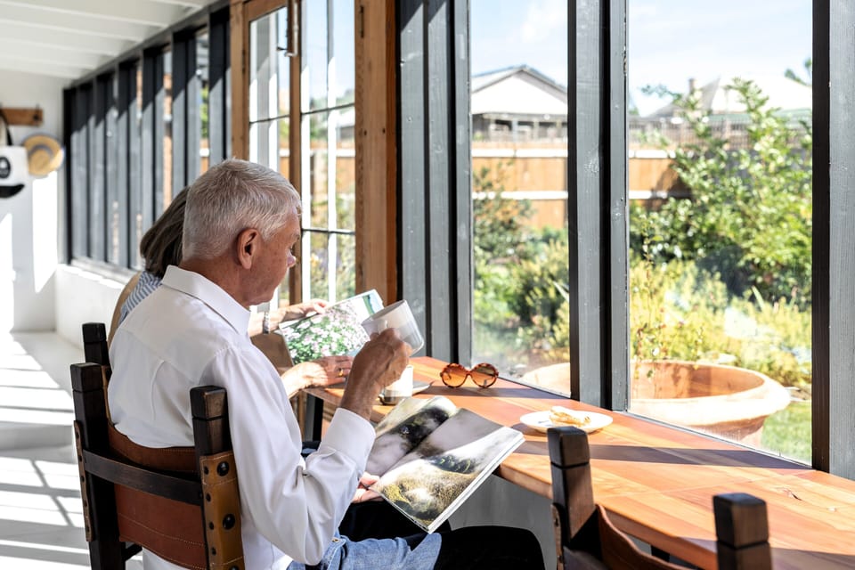 Enjoy your morning coffee with a garden view.