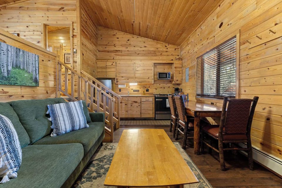 There is also a dining table and updated kitchen.