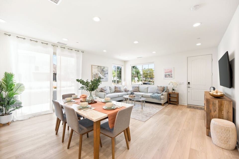The dining and living room share an open, welcoming layout.