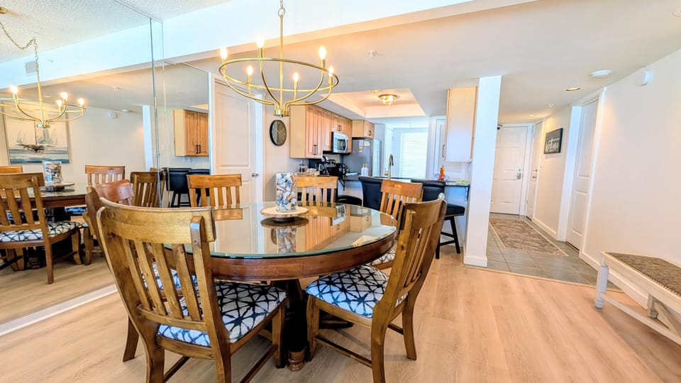 Dining Area and Kitchen Bar seating ample seating for your family of 10
