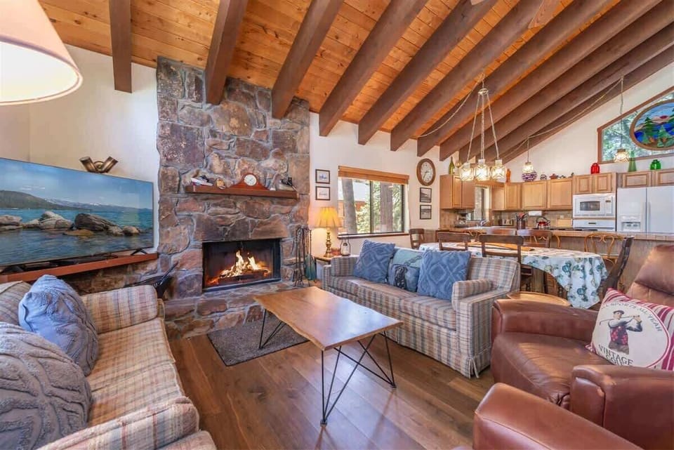Living Room with Wood-Burning Fireplace