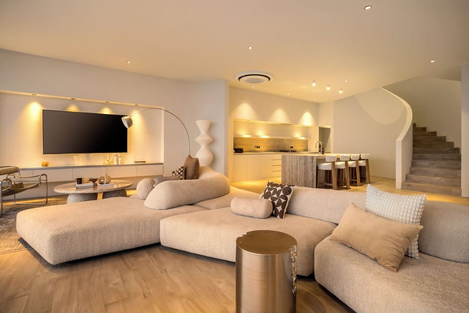 Luxury Villa, Balcony, Ocean View | Living area | 70-inch Smart TV with digital channels