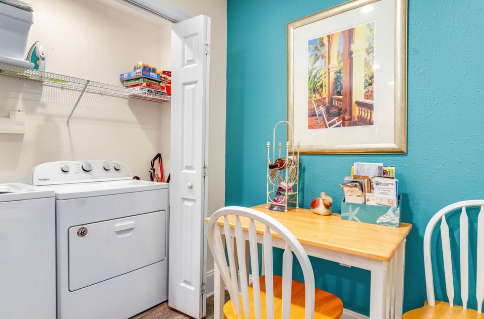 Private laundry provided along with a designated desk area