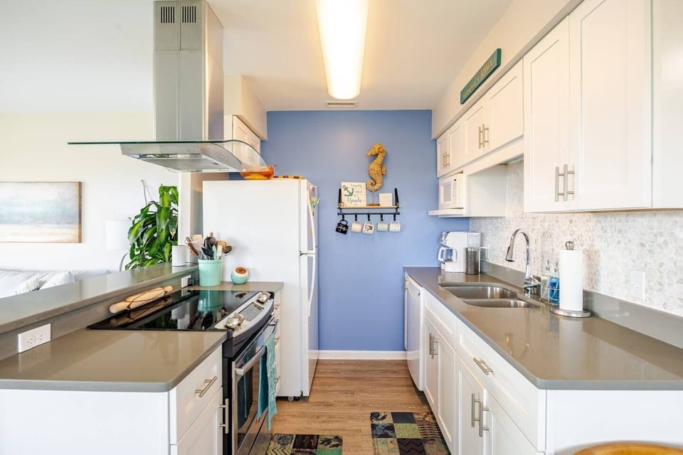 Dish soap, papertowels, ample trash bags, dishwasher detergent and fresh sponge!