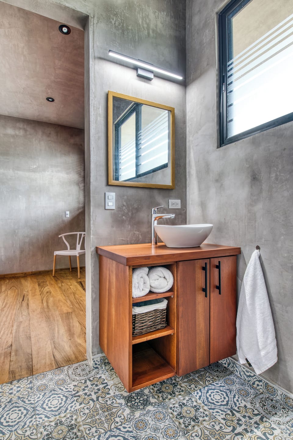 The primary suite enjoys a full bath 
