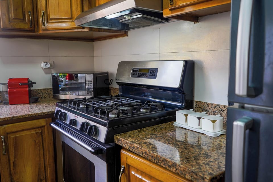 Villa | Private kitchen | Fridge, microwave, oven, stovetop