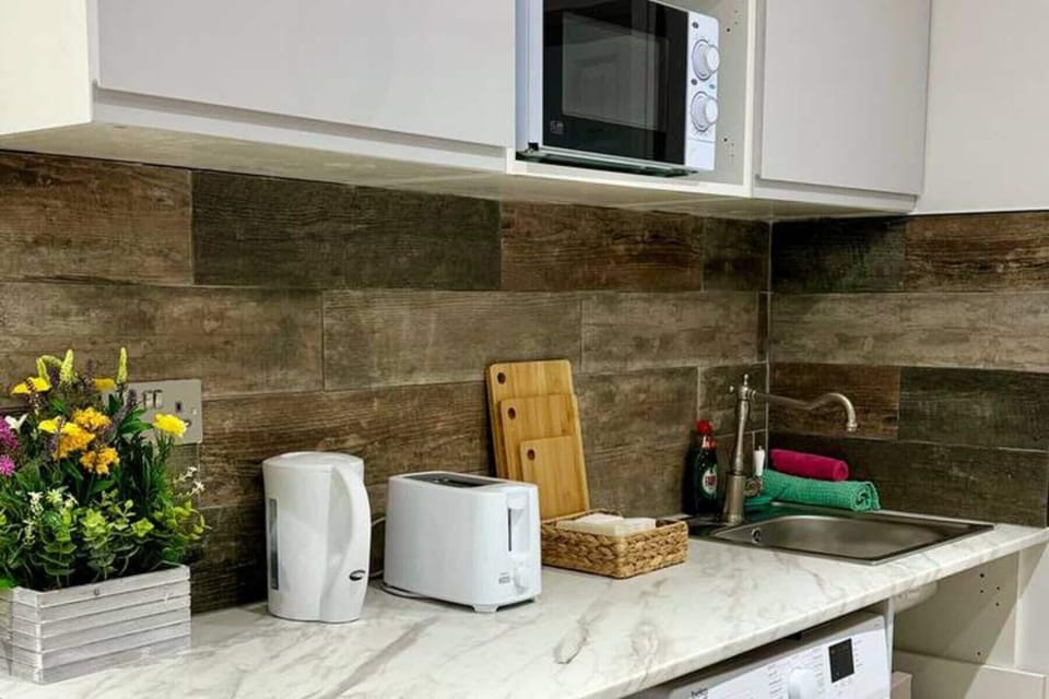 Fridge, microwave, oven, electric kettle