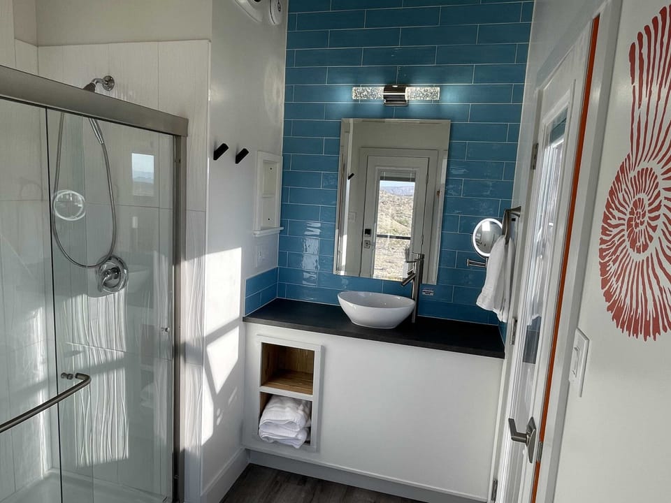 Indoor shower and vanity