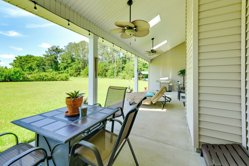 Covered Patio | Gas Grill | 1.5-Acre Lot