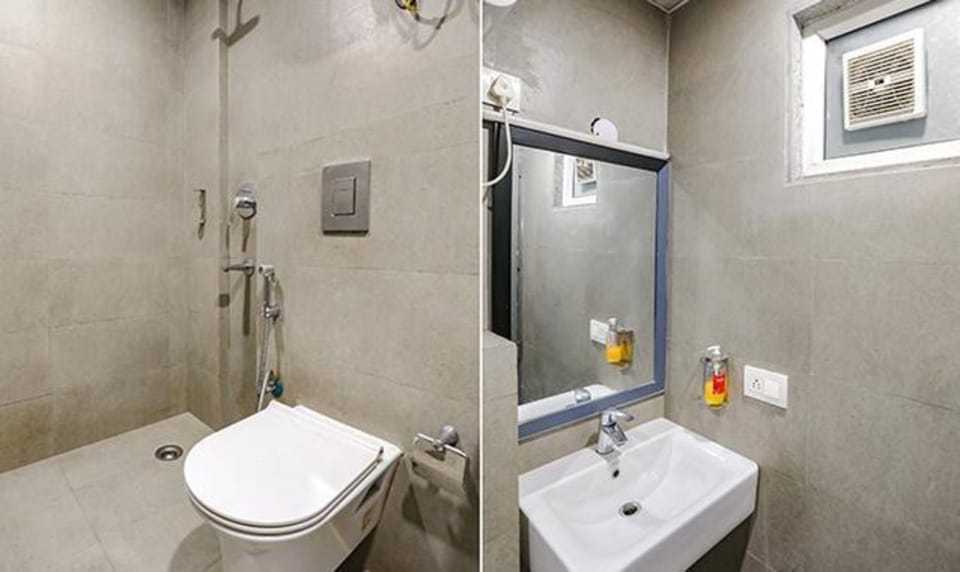 Shower, rainfall showerhead, free toiletries, towels