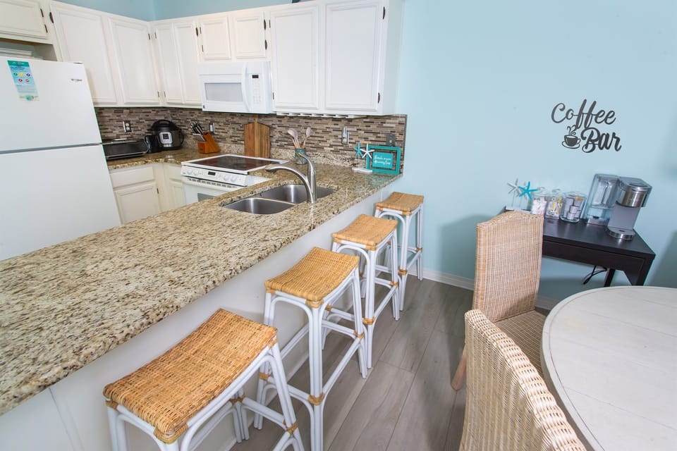 Our fully equipped kitchen is designed to provide you with everything you need for a comfortable and convenient stay