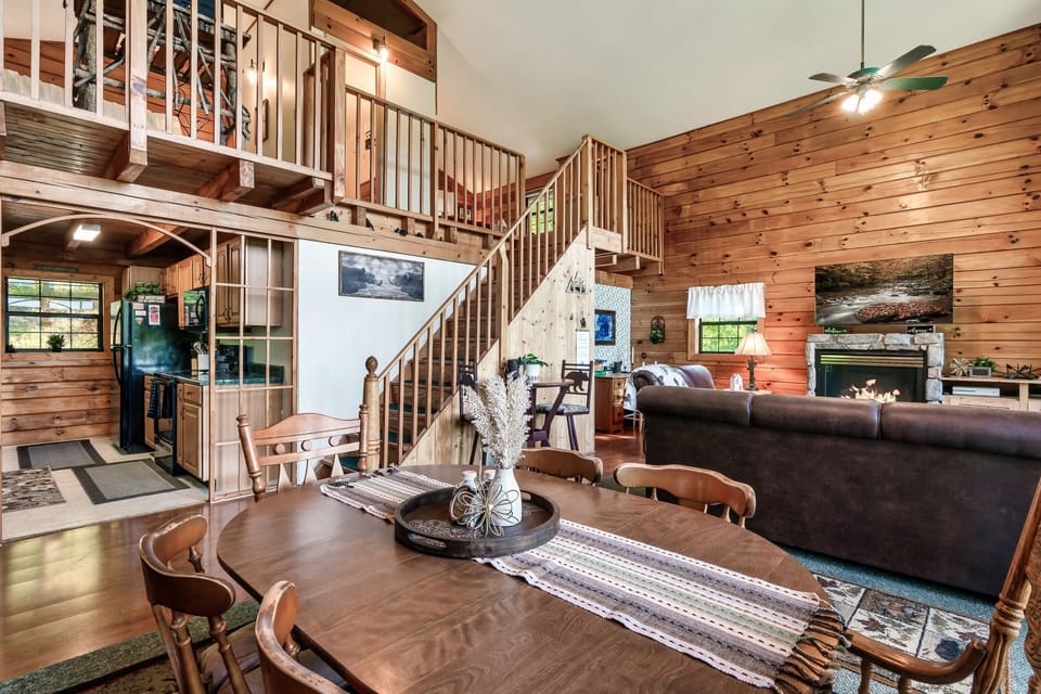 View of the loft from the open concept dining room.