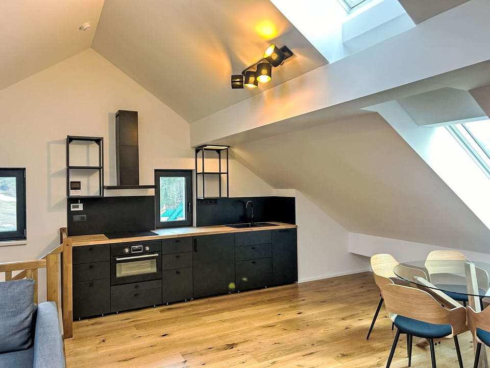 Furniture, Cabinetry, Countertop, Television, Chair, Kitchen, Wood, Lighting, Building, Interior Design