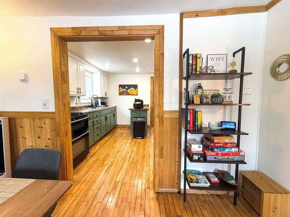 View from the dining room into the kitchen