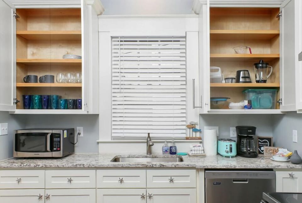 Fully equipped kitchen. A coffee station will be provided, with two packs of coffee that make 10-12 cups each, individual sugar, creamer and sweetener!