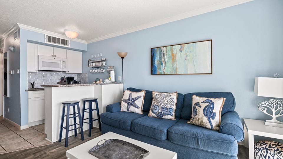 Cozy couch and chic decor!