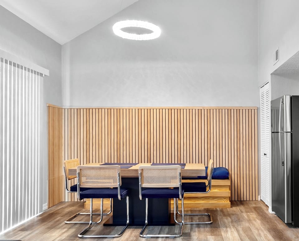 Dining room with custom made bench , chairs and Table for 6 people 