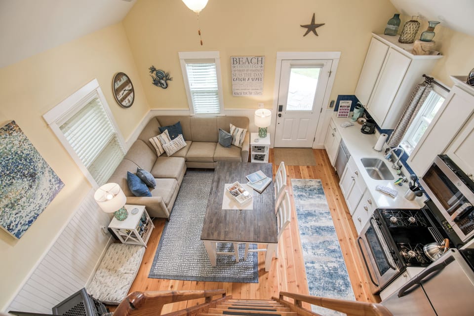 The view of the cabin from the loft. 