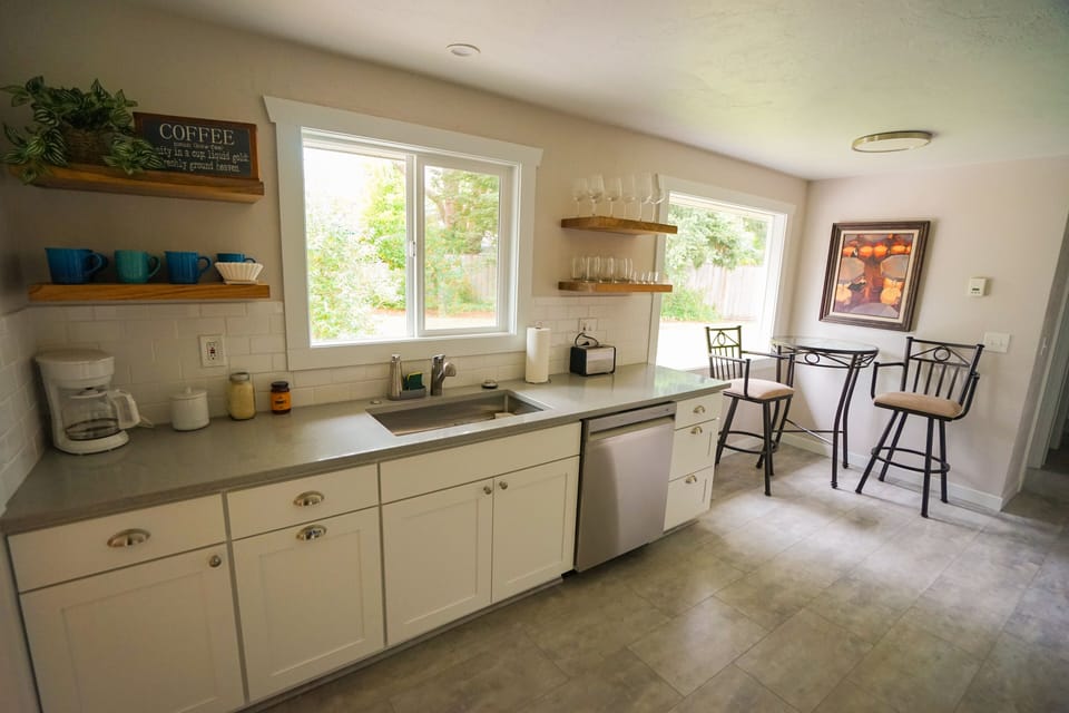 Enjoy the view of the spacious yard while you cook!