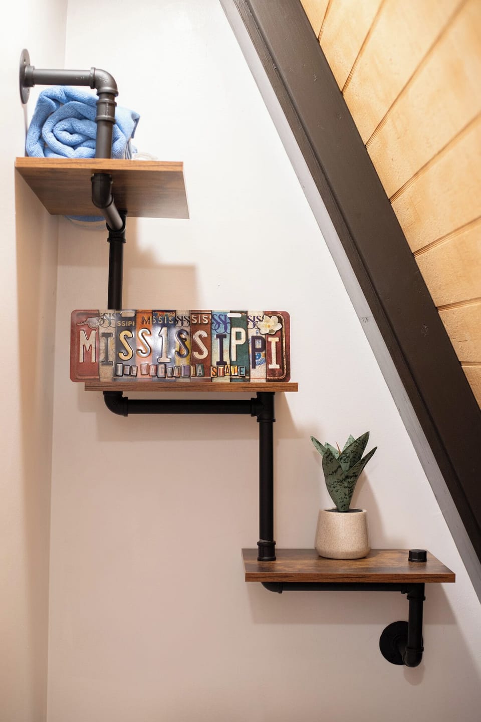 A simple bathroom shelf that keeps things easy and organized.