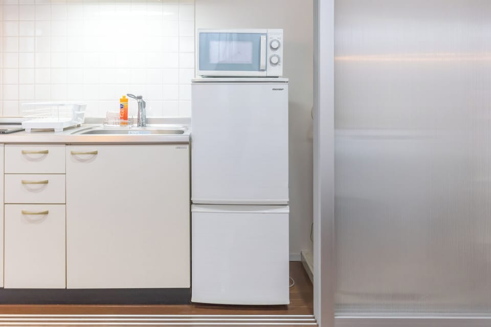 Design Apartment | Private kitchen | Full-size fridge, microwave, stovetop, toaster