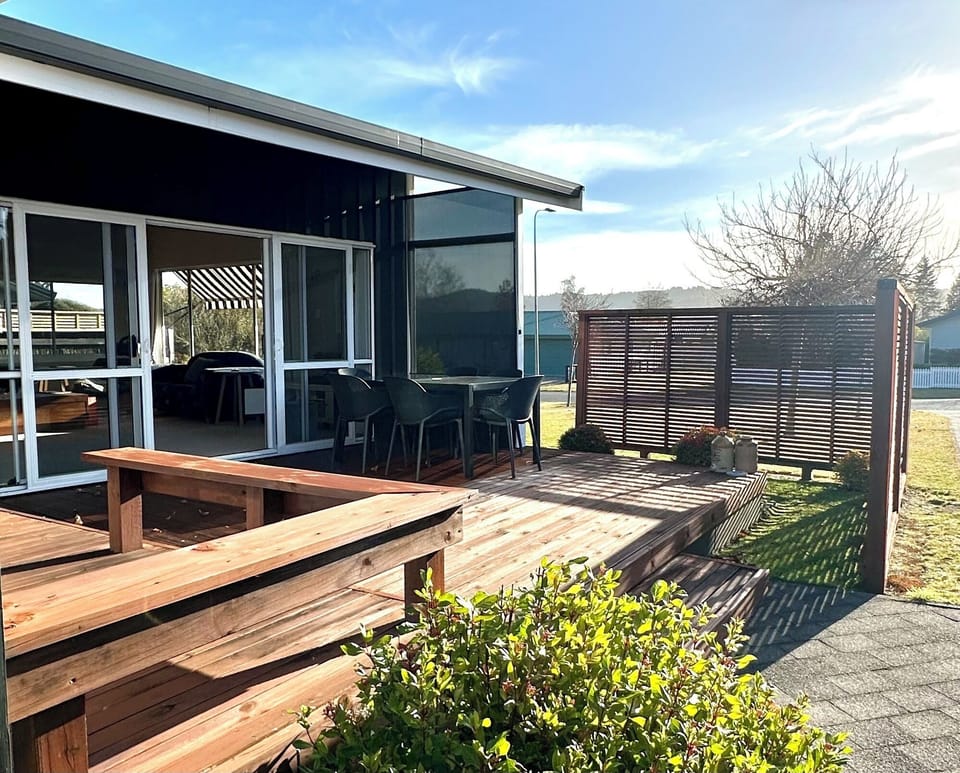 Sunny, sheltered & private deck.