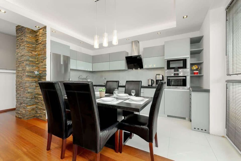 Living room with dining table.