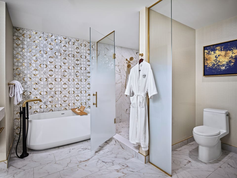Hair dryer, bathrobes, slippers, towels
