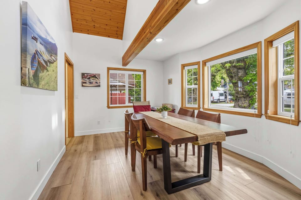 Gather around the dining table to enjoy a freshly cooked meal