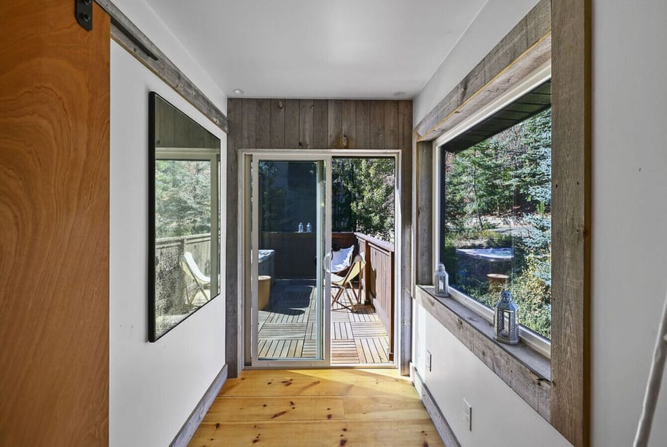 Sliding glass door to hot tub deck