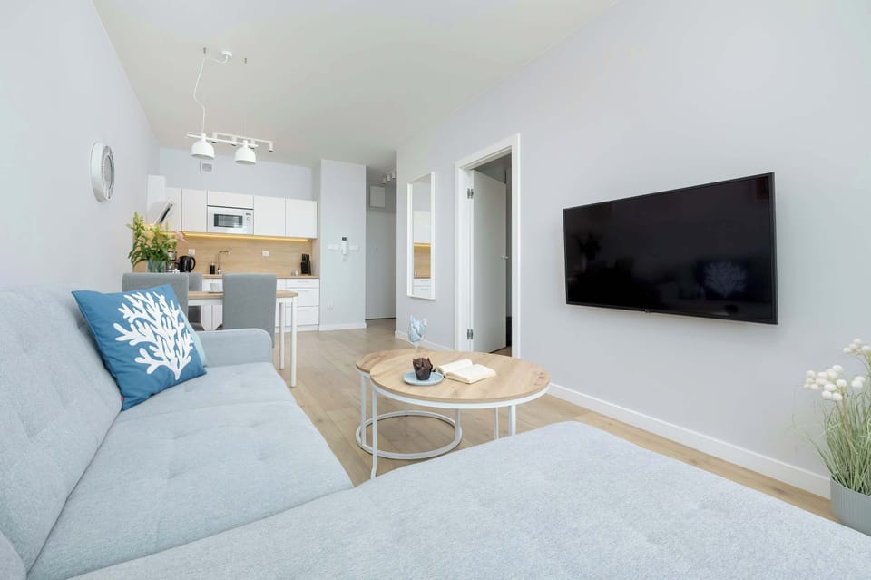 Living room with kitchenette.