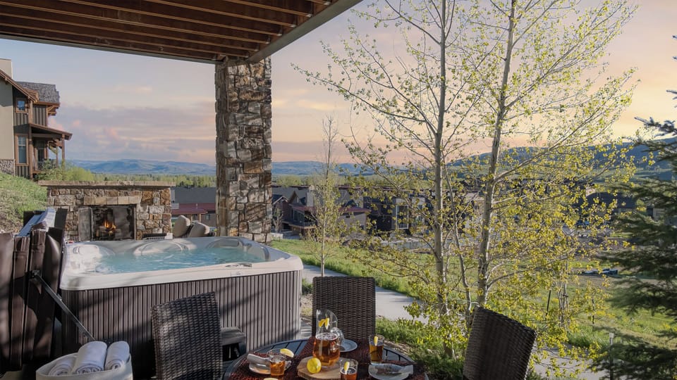 Hot Tub, Main Level - Covered hot tub with mountain and valley views