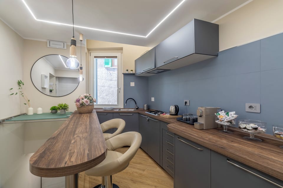 Fridge, stovetop, dishwasher, espresso maker