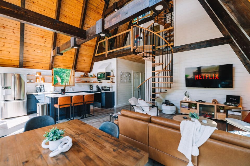 Unwind in a soaring A-frame living room after a day exploring Red River Gorge trails