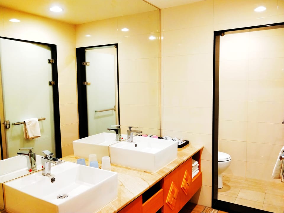 Deluxe Room (6 People) | Bathroom | Shower, hair dryer, slippers, towels