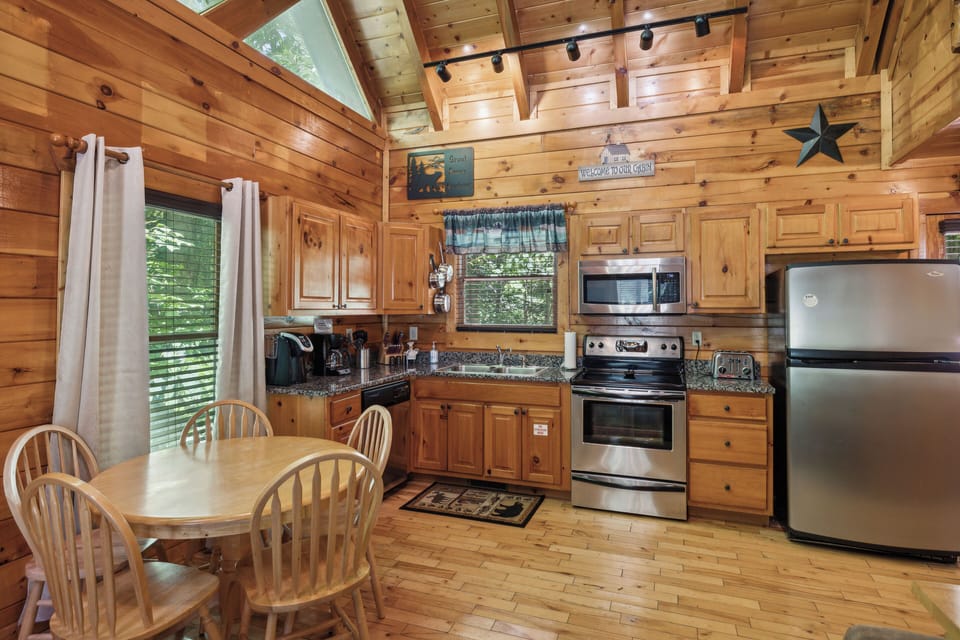 Cozy dining next to the beautiful kitchen.