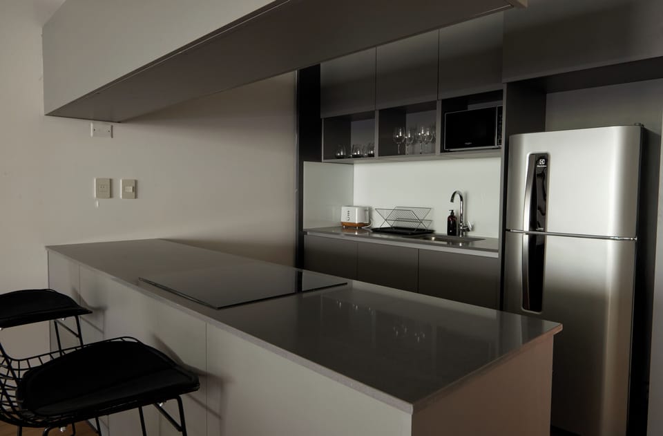 Fridge, microwave, oven, toaster