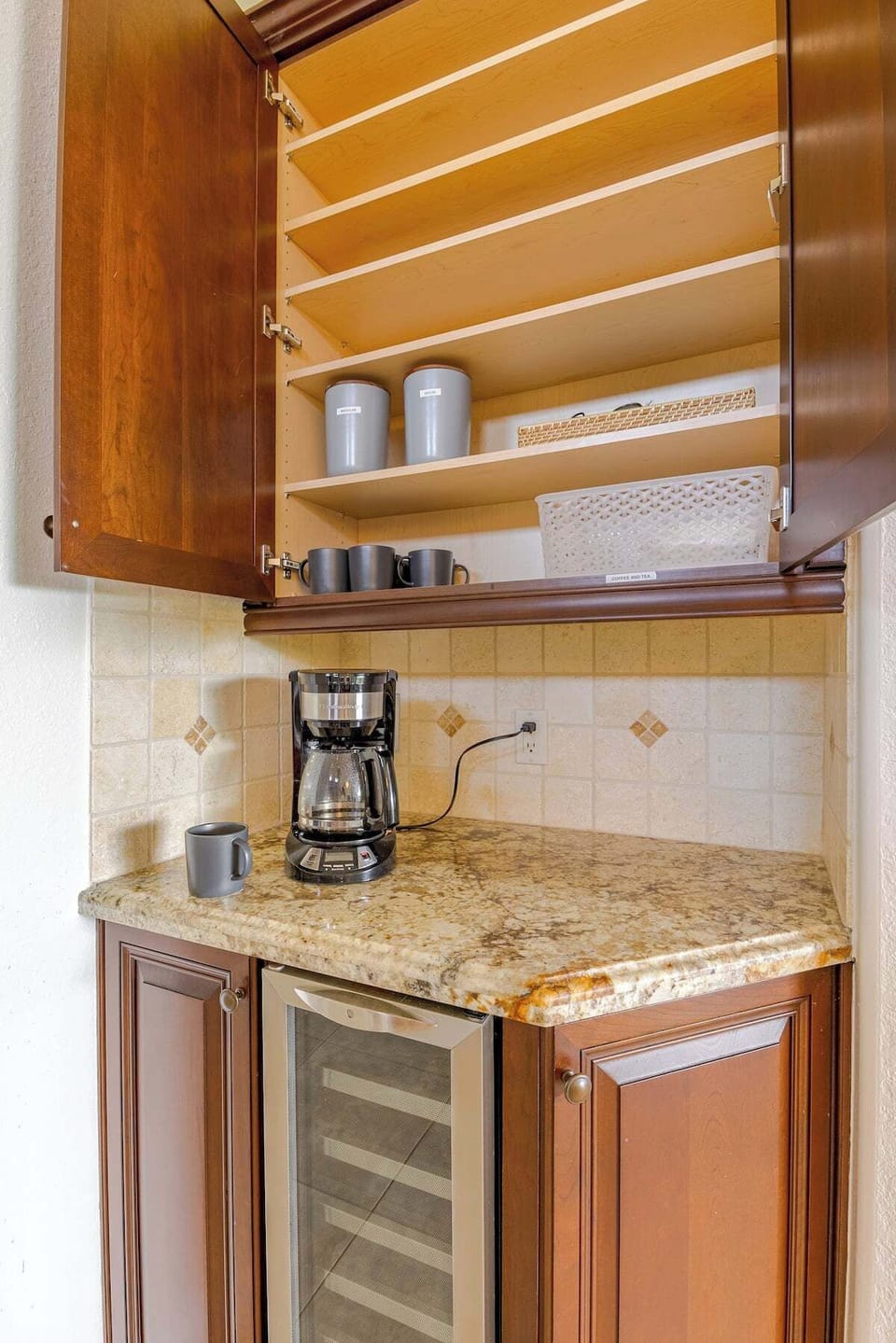 Coffee station in kitchen.
